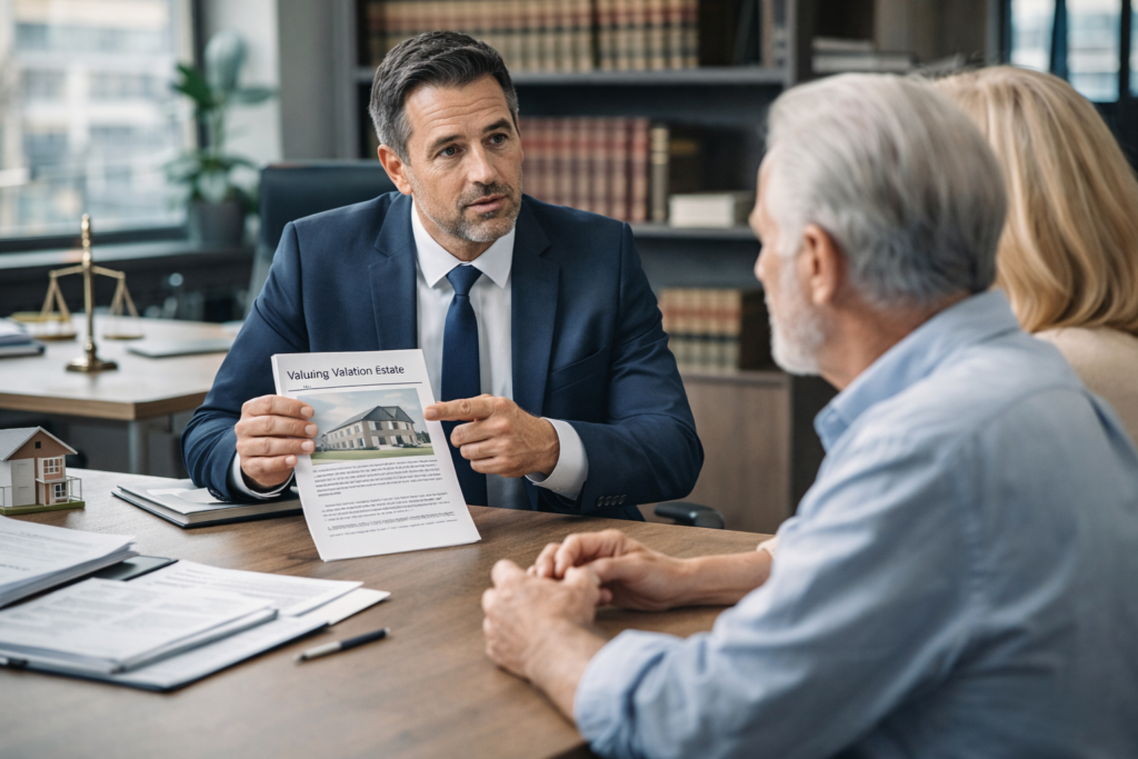 lawyer explaining estate to clients - Fiona Bruce Solicitors